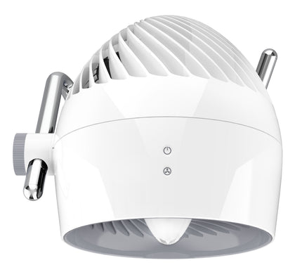 White and gray fan with chrome base on a white background