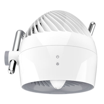 White and gray fan with chrome base on a white background