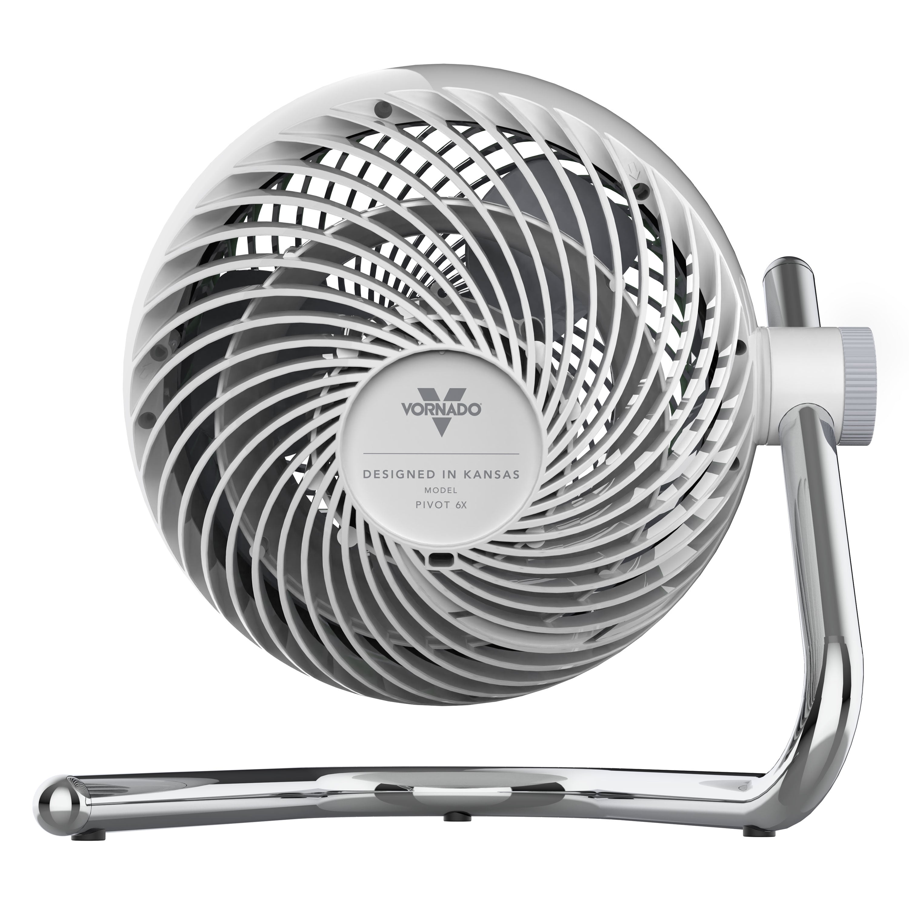 White and gray fan with chrome base on a white background