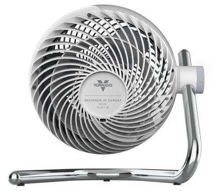 White and gray fan with chrome base on a white background
