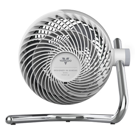White and gray fan with chrome base on a white background