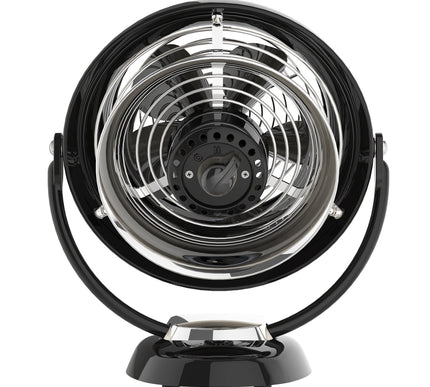 Black and silver circular fan on a white background