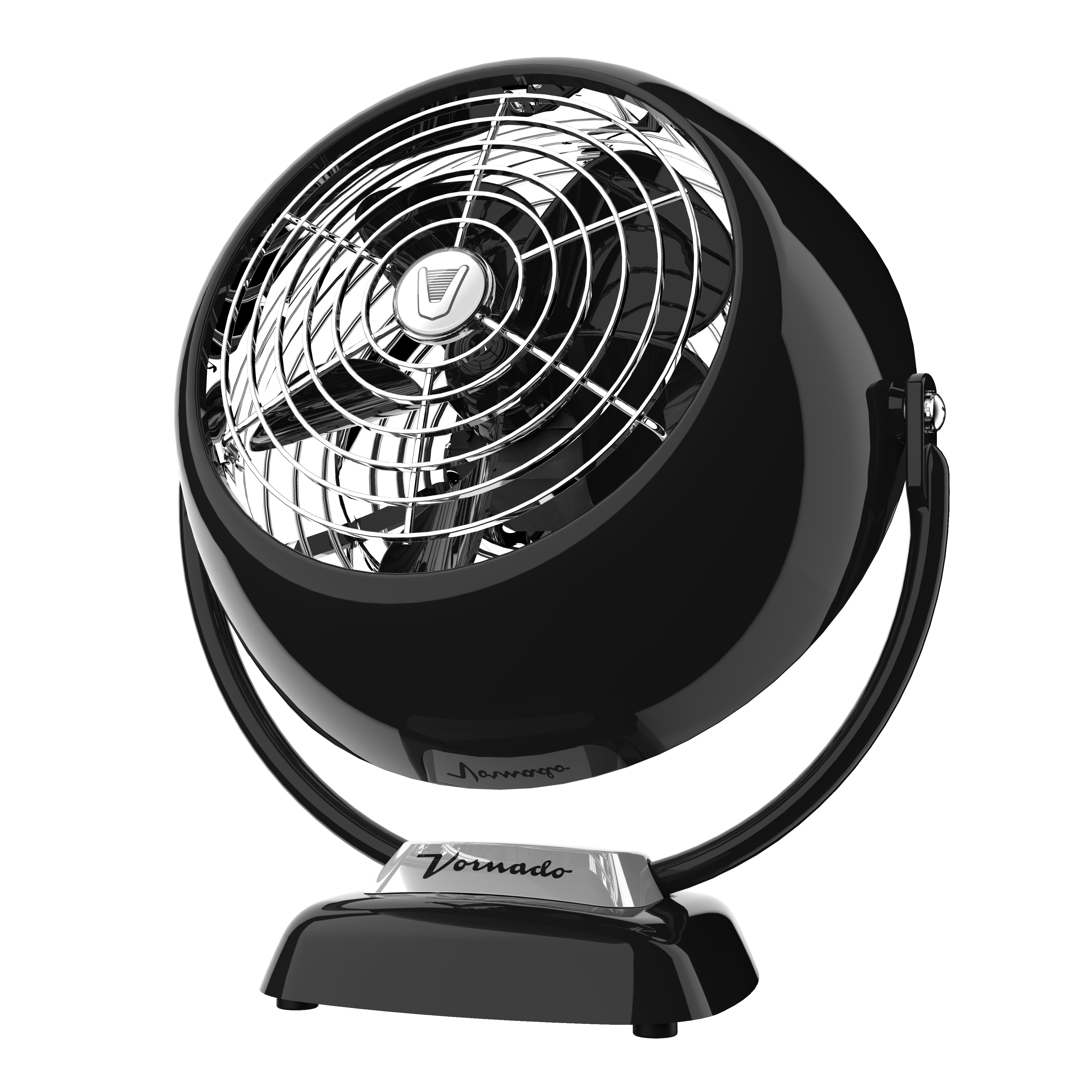 Black Vornado fan on a white background