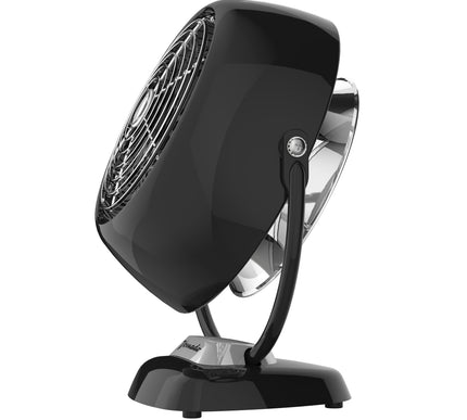 Black desk fan on a white background