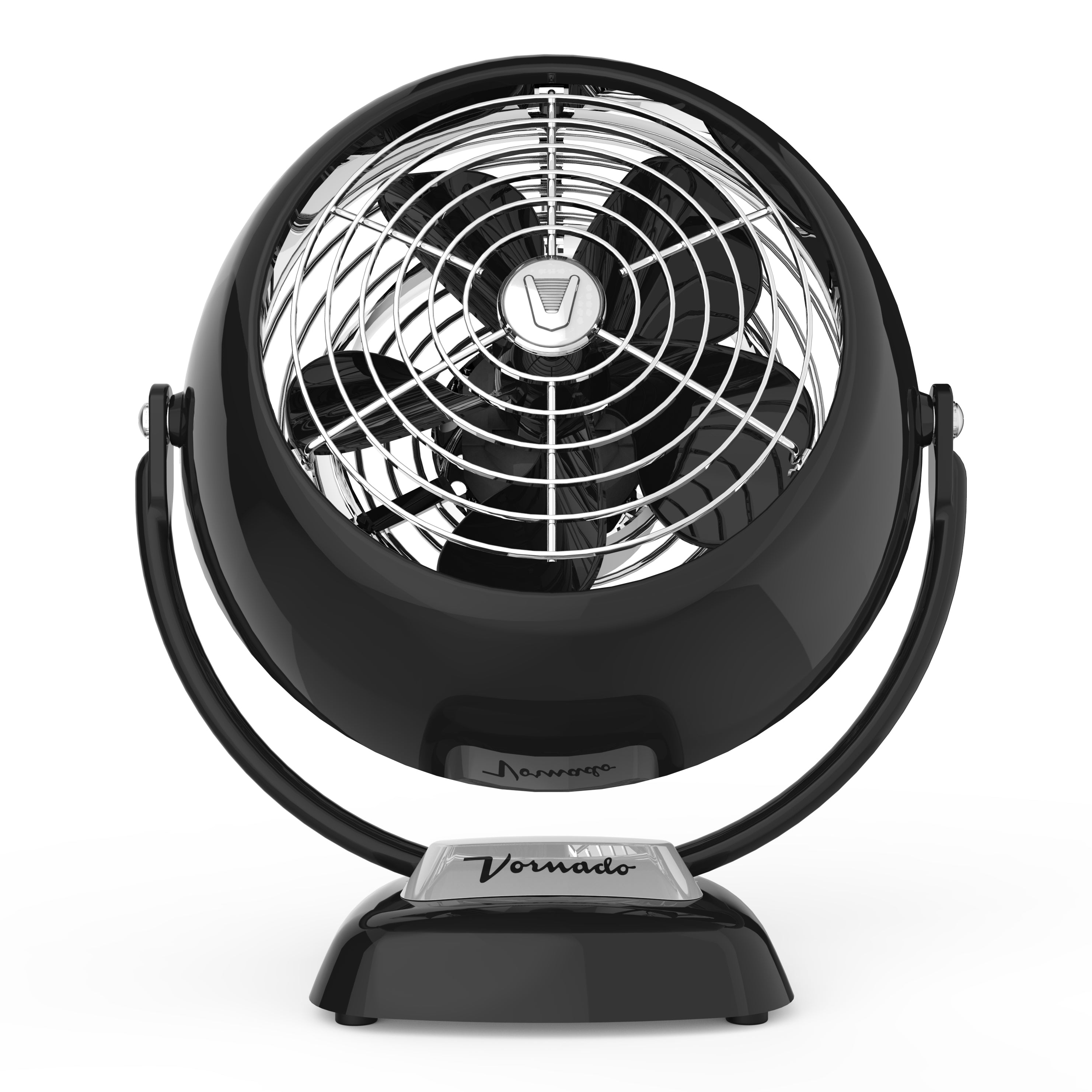 Black Vornado fan on a white background