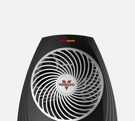 Black Vornado fan on a light gray background