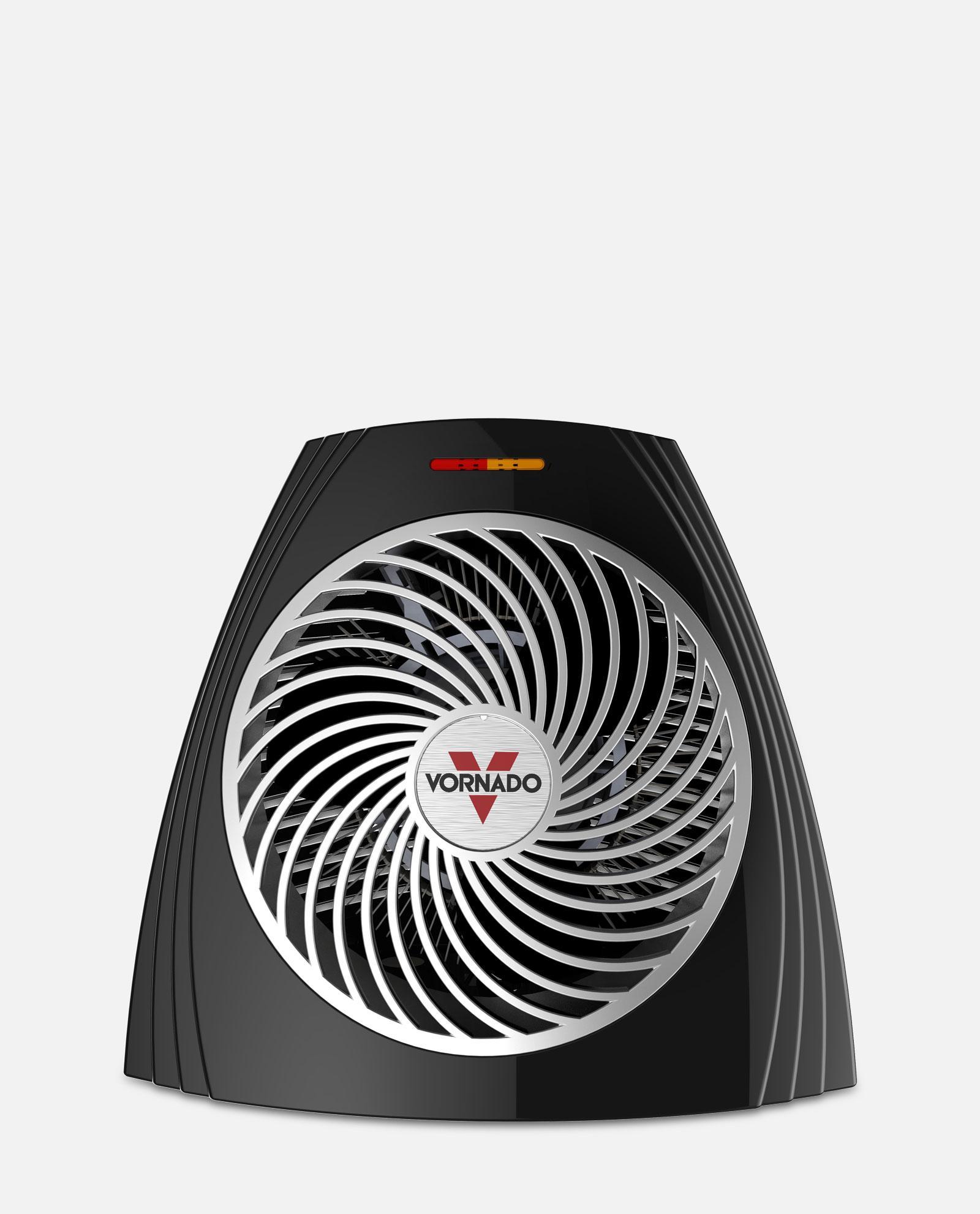 Black Vornado fan on a light gray background