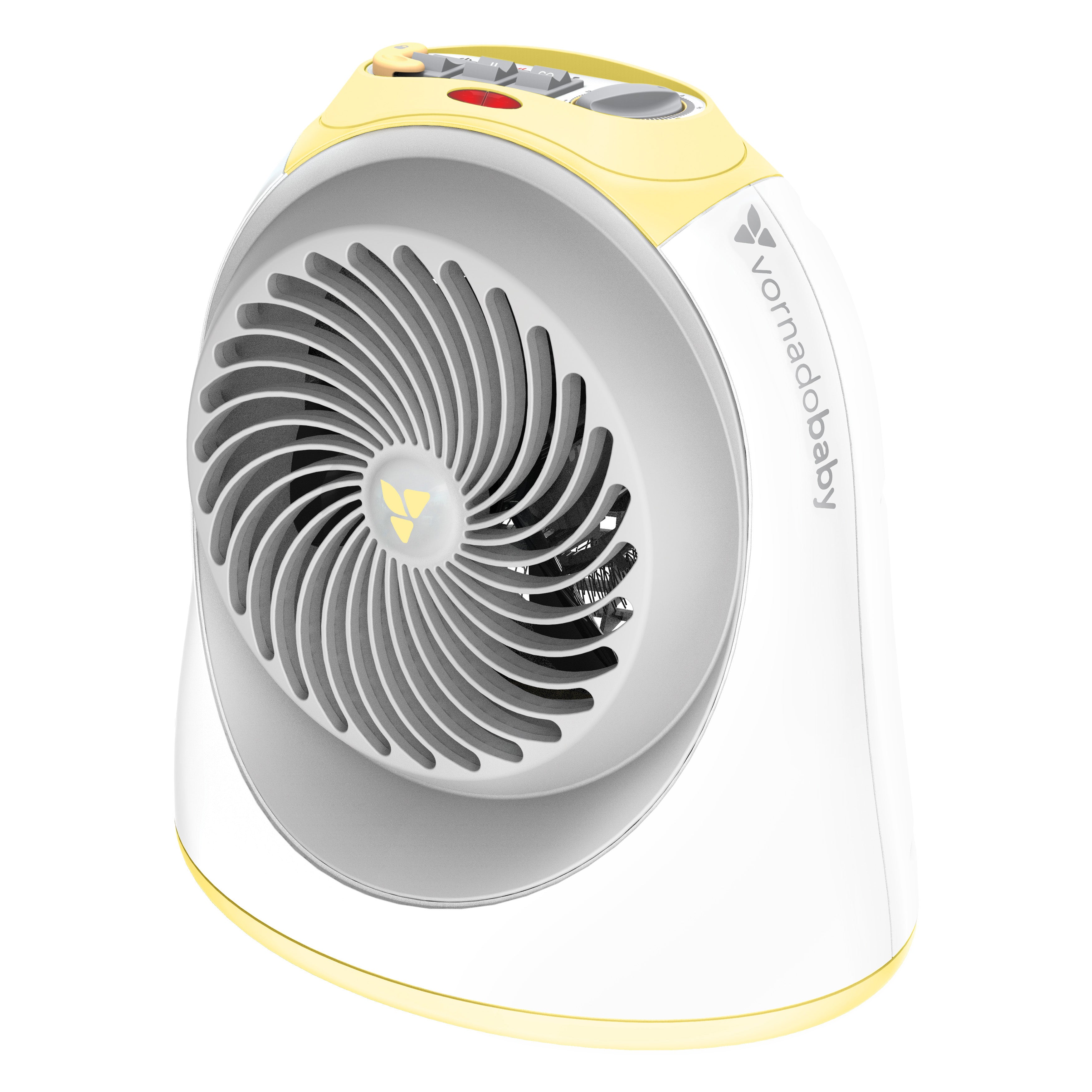 Portable heater with yellow accents on a white background