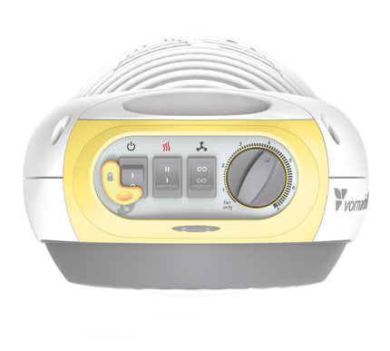 White and yellow electronic device with control panel on a white background