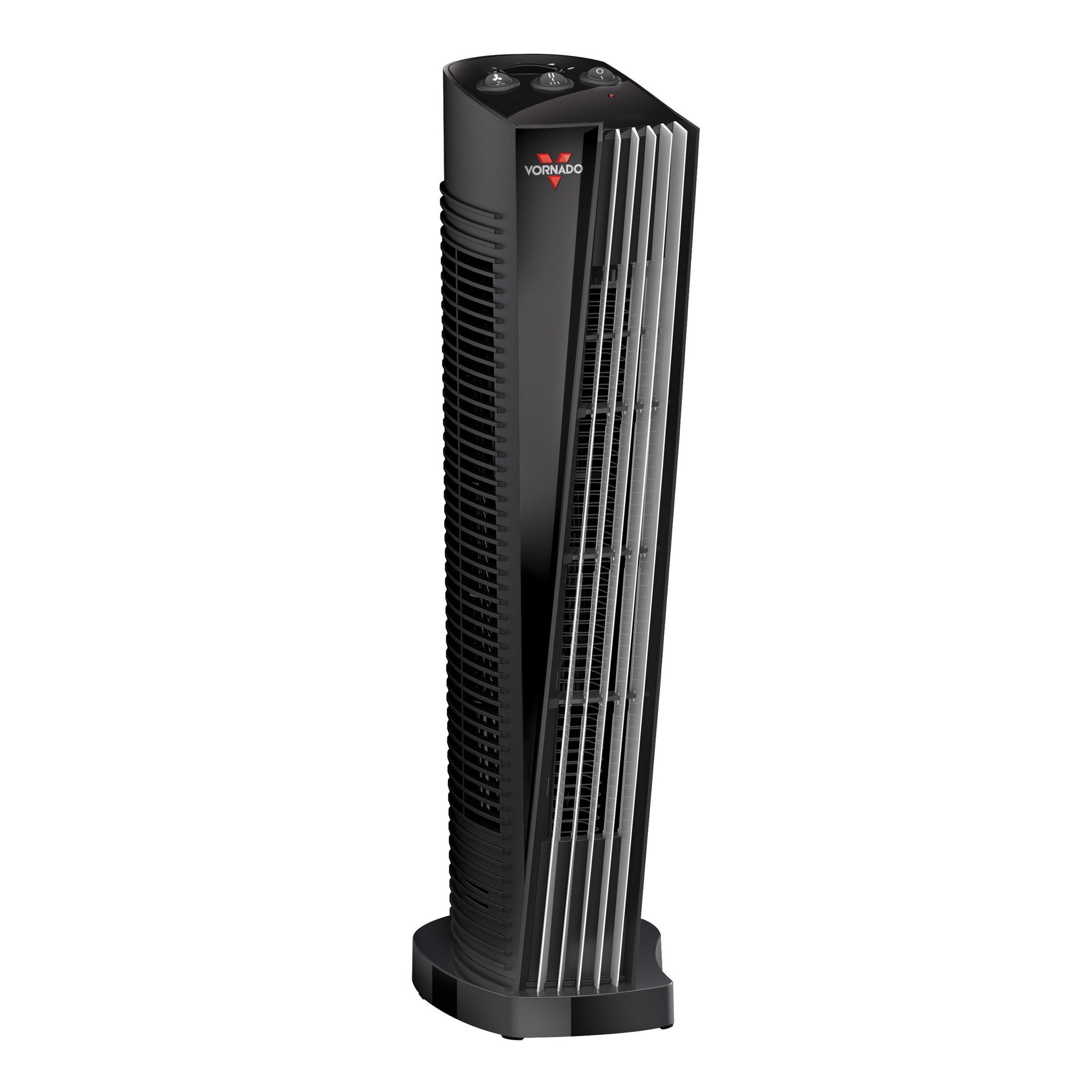 Black tower fan on a white background