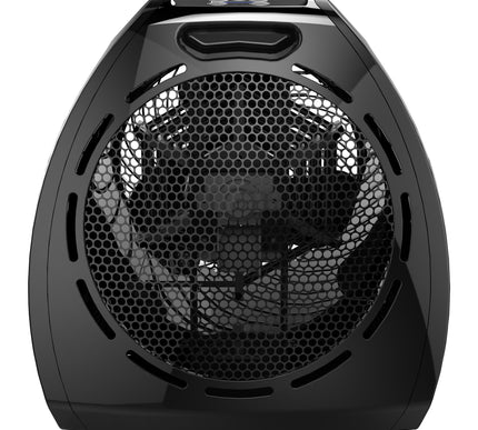 Black heater with honeycomb pattern on a white background
