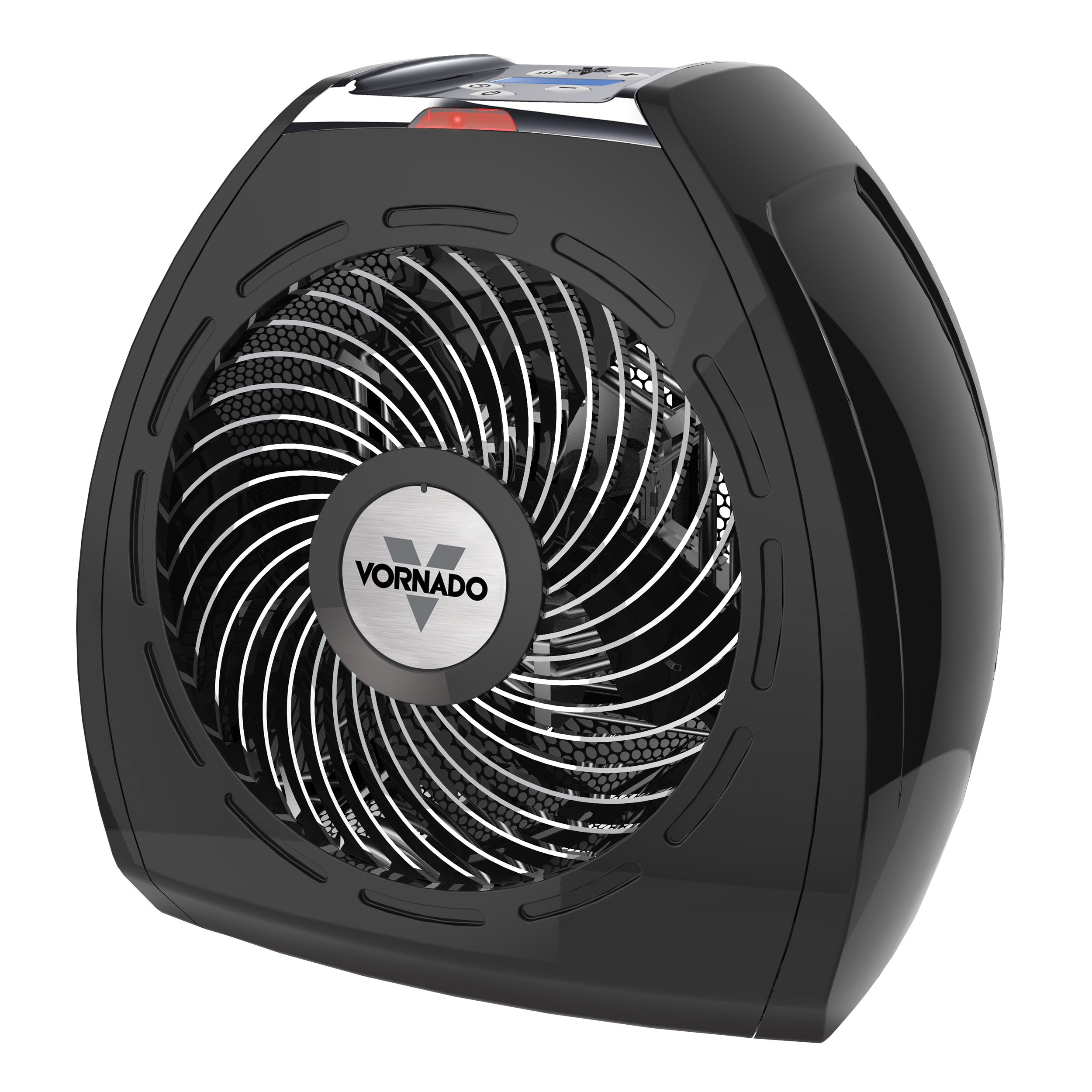 Black Vornado fan on a white background