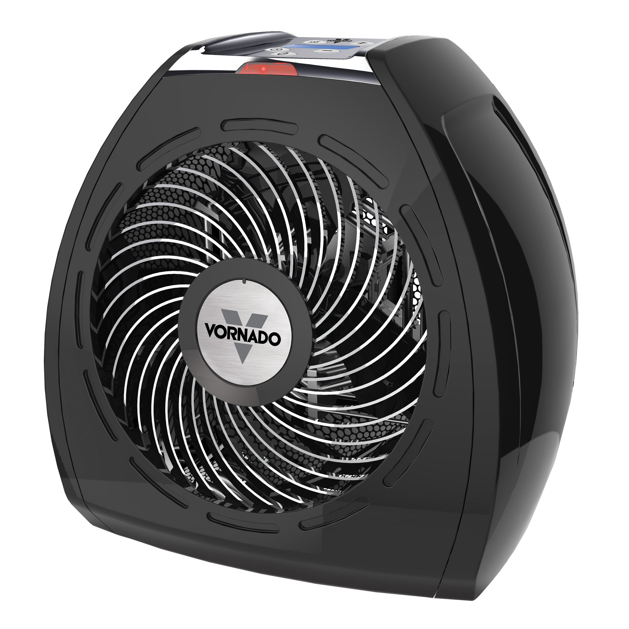 Black Vornado fan on a white background