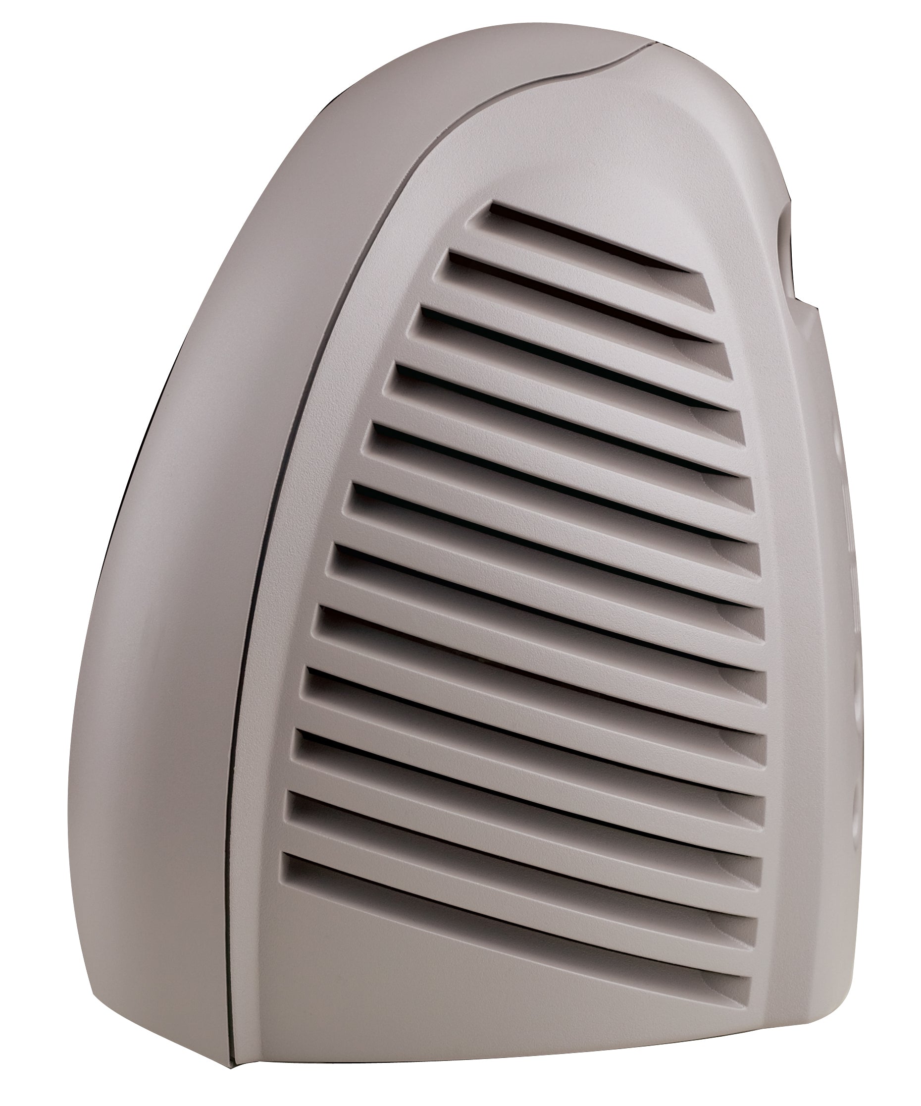 Beige electronic device with slatted design on a white background