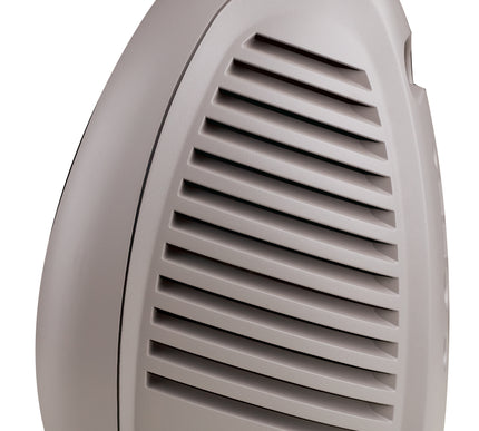 Beige electronic device with slatted design on a white background