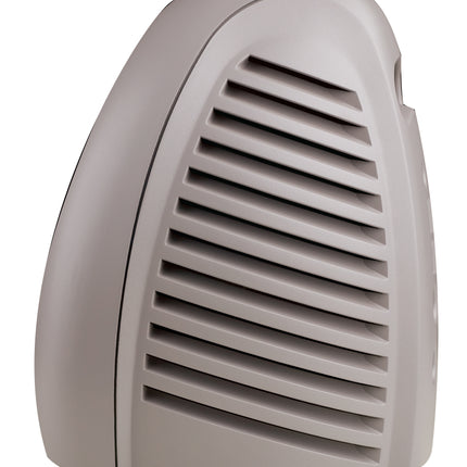Beige electronic device with slatted design on a white background