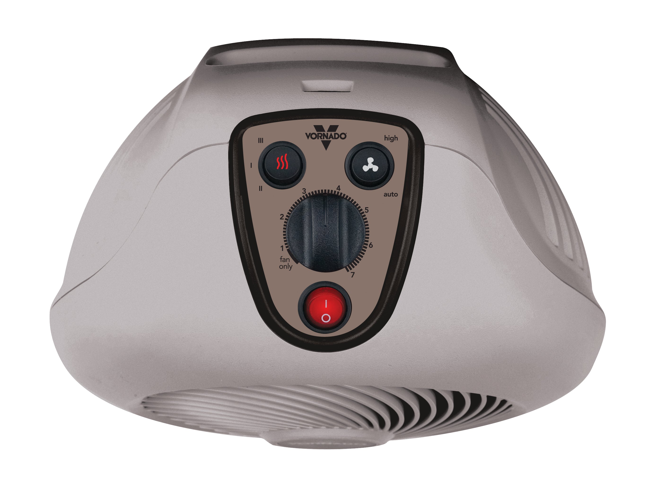 Portable heater with control panel on a white background