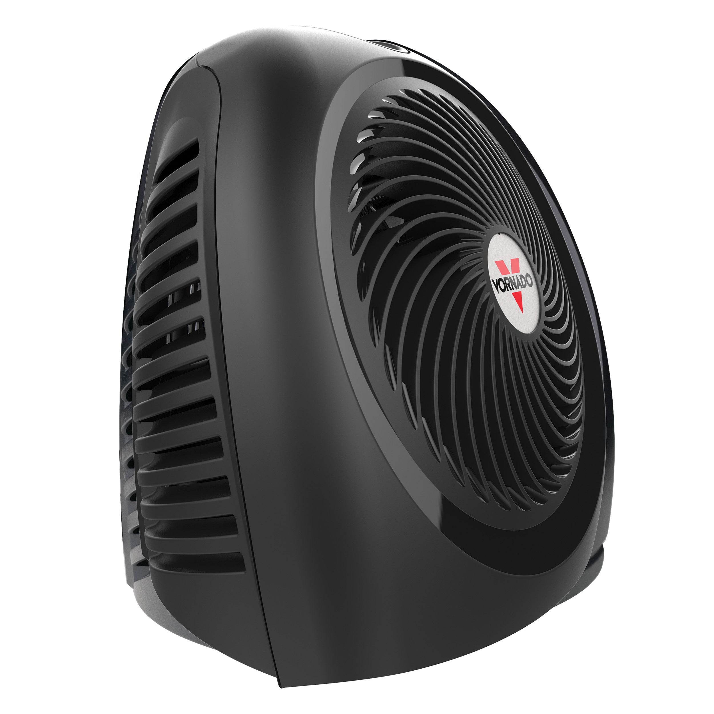 Black fan with a visible brand logo on a white background