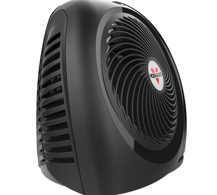 Black fan with a visible brand logo on a white background