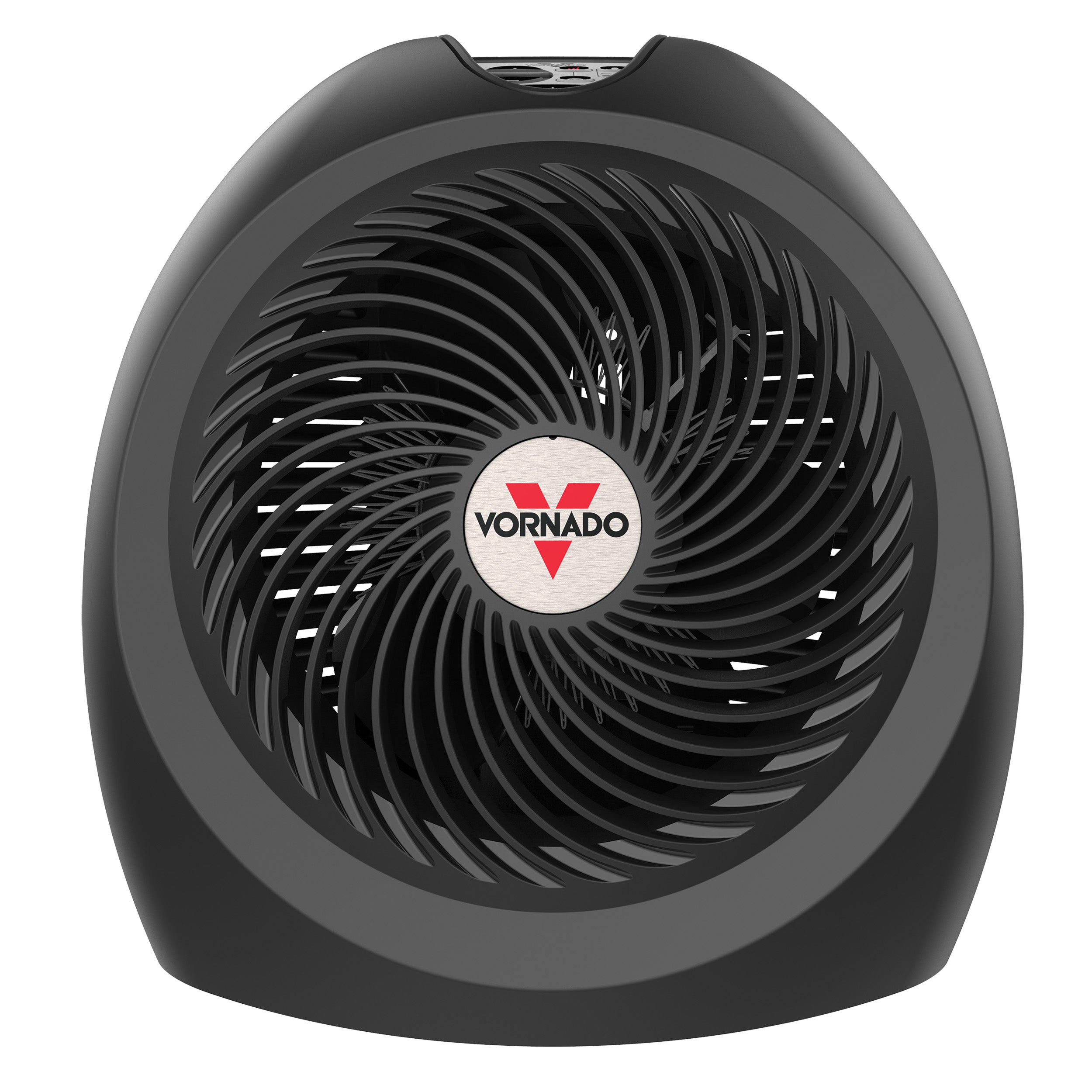 Black Vornado heater on a white background