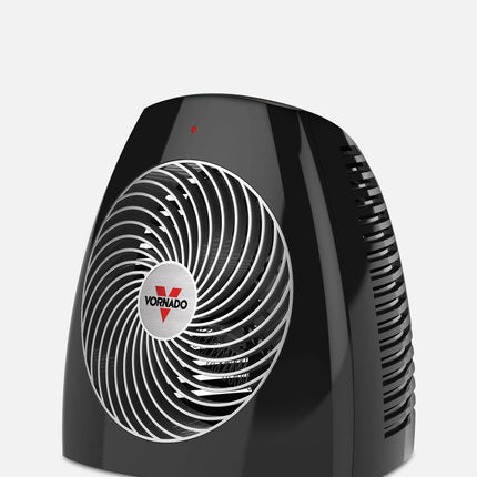 Black Vornado space heater on a white background