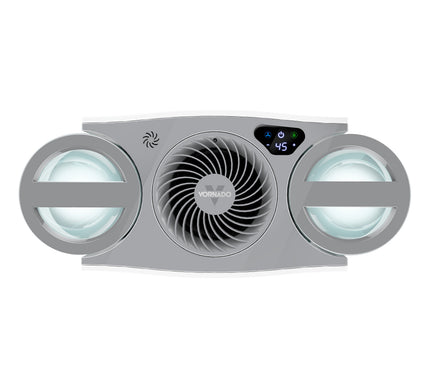 Gray humidifier with light fixture on a white background