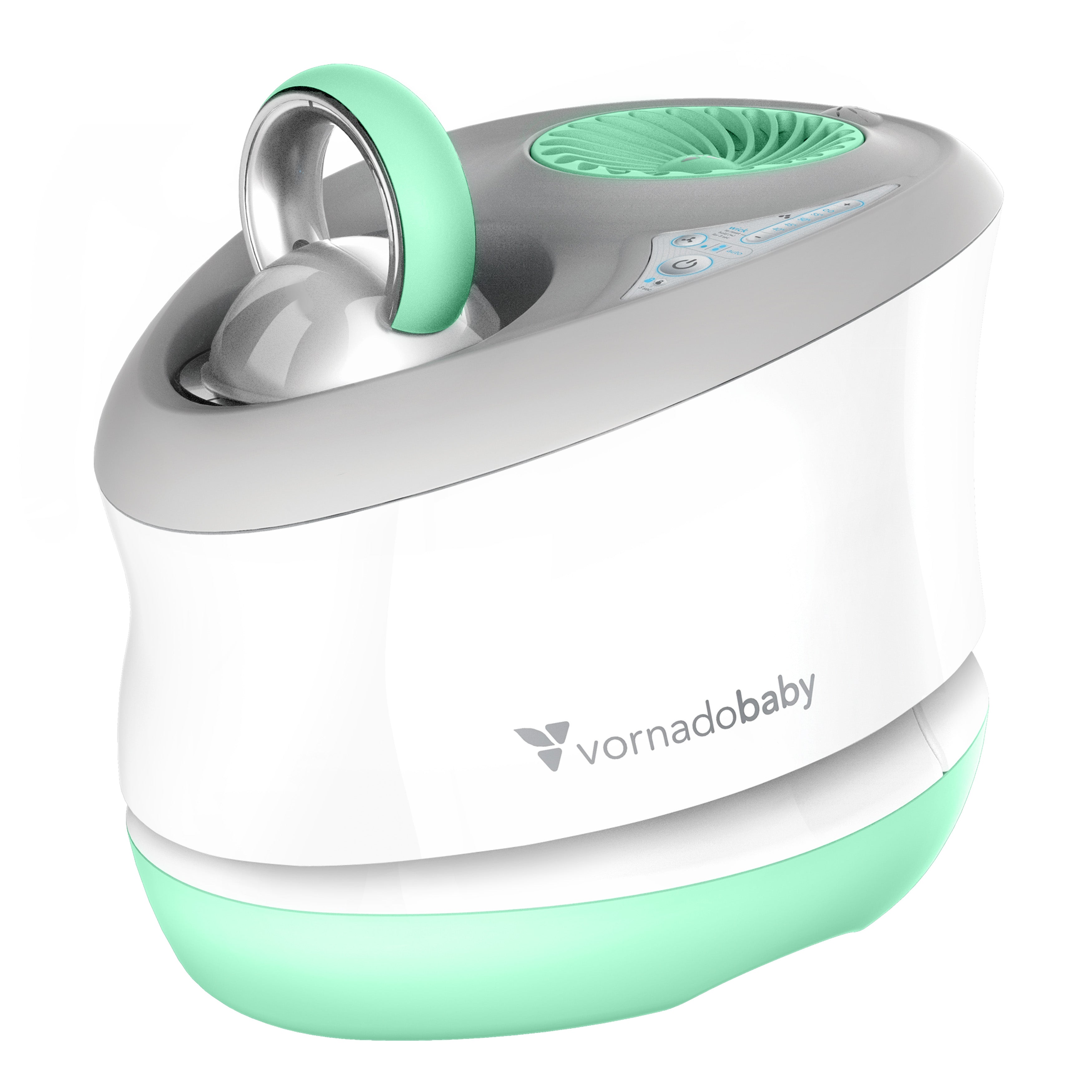 White and green baby product with 'Vornadobaby' branding on a white background