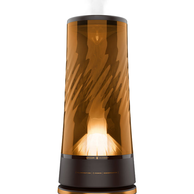 Cylindrical diffuser with wavy brown design on a white background