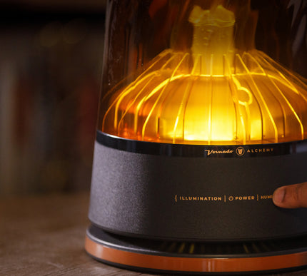 Luminescent with glowing interior on a wooden surface