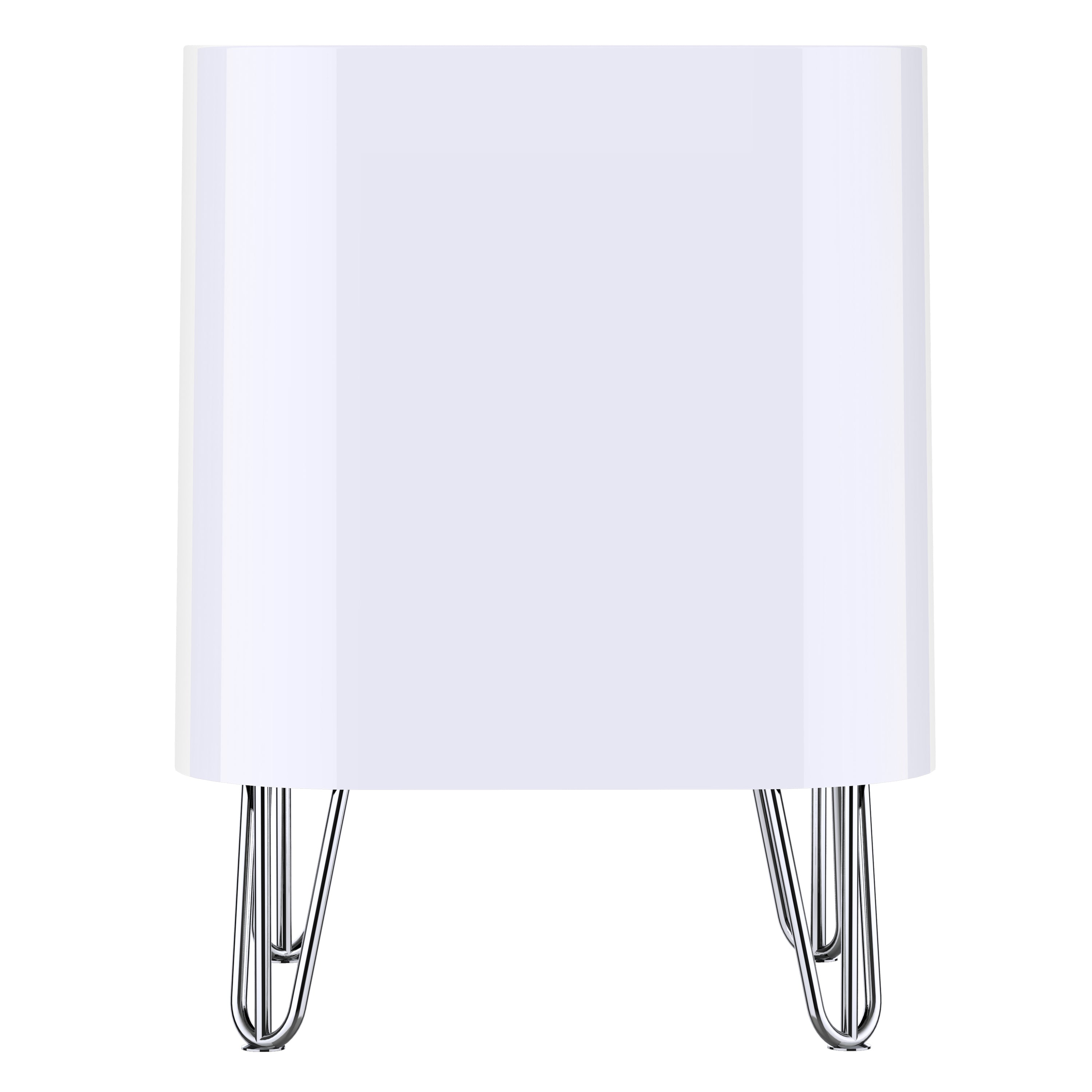 White air purifier with metallic base on a white background