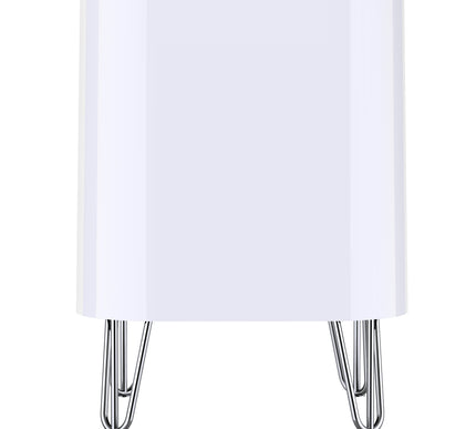 White air purifier with metallic base on a white background