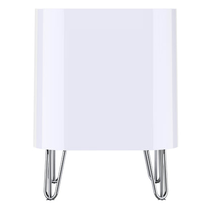 White air purifier with metallic base on a white background