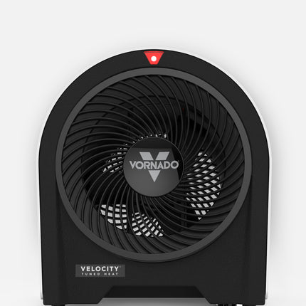 Black Vornado heater on a white background