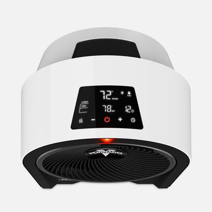 Portable heater with digital display on a white background
