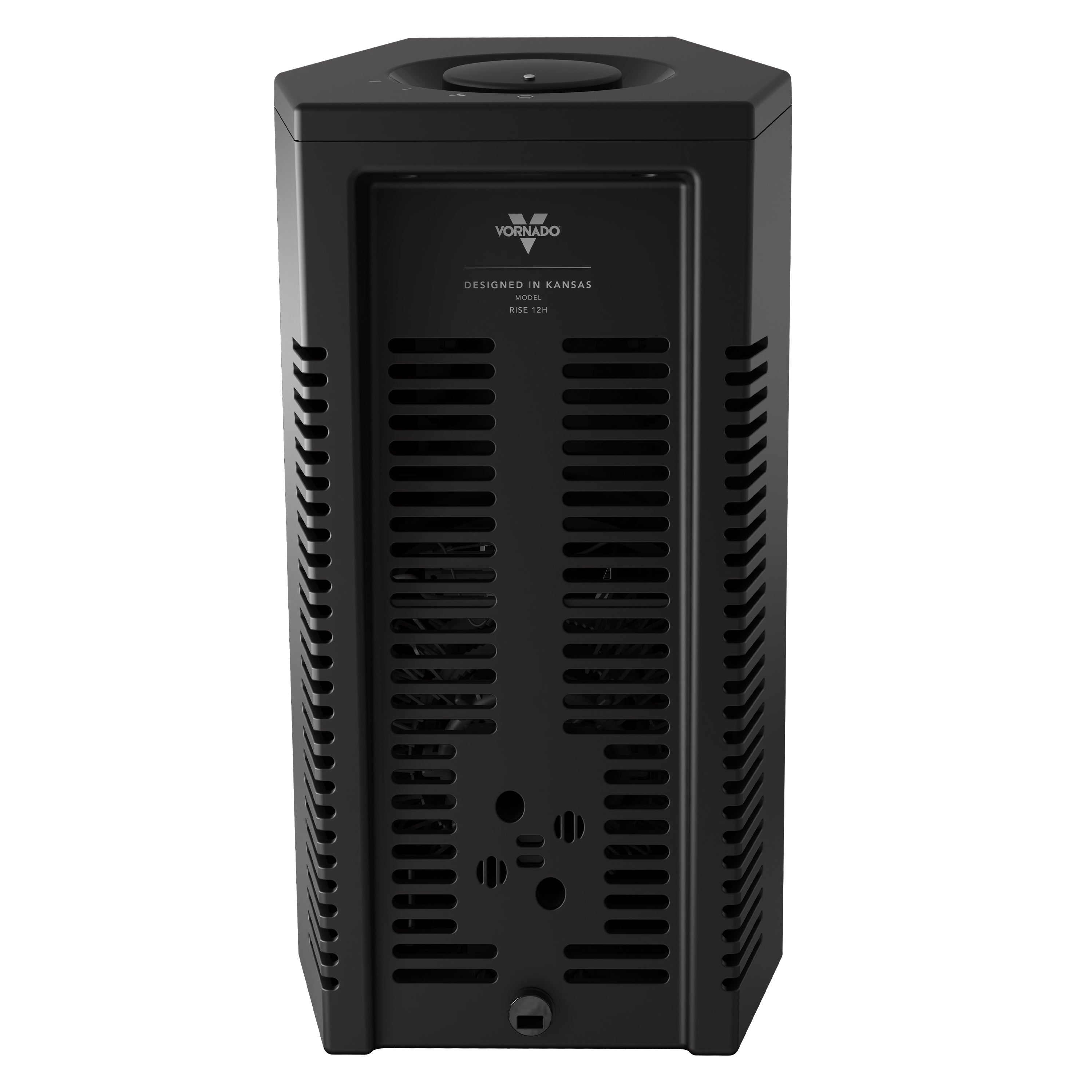Black heater with visible brand logo on a white background