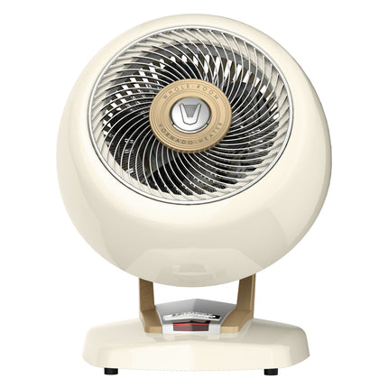 Vintage-style cream-colored heater with a metallic center on a white background
