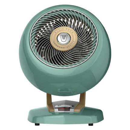 Vintage-style teal fan with gold accents on a white background