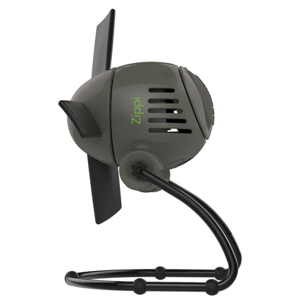 Gray and black fan with a flexible arm on a white background