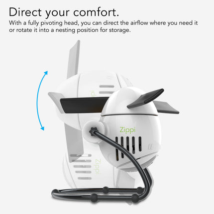 White and black Zippi product with text about airflow control on a white background