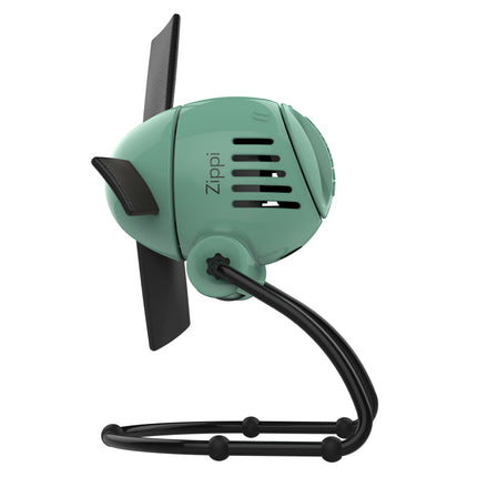Green Zippi product with a black stand on a white background