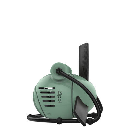 Mint green Zippi with black accents on a white background
