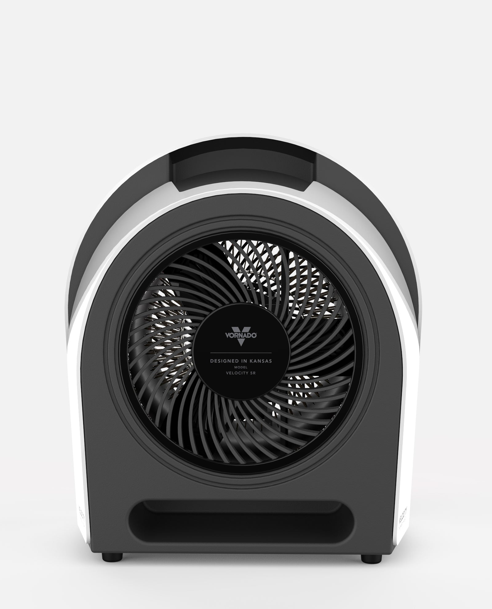 Black and white portable fan on a white background