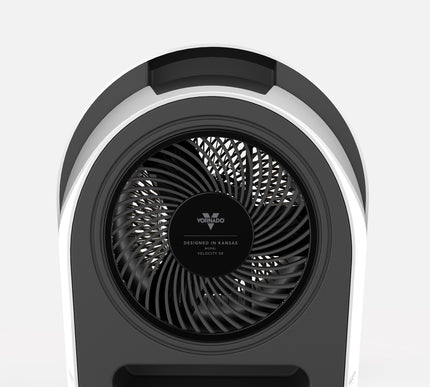 Black and white portable fan on a white background