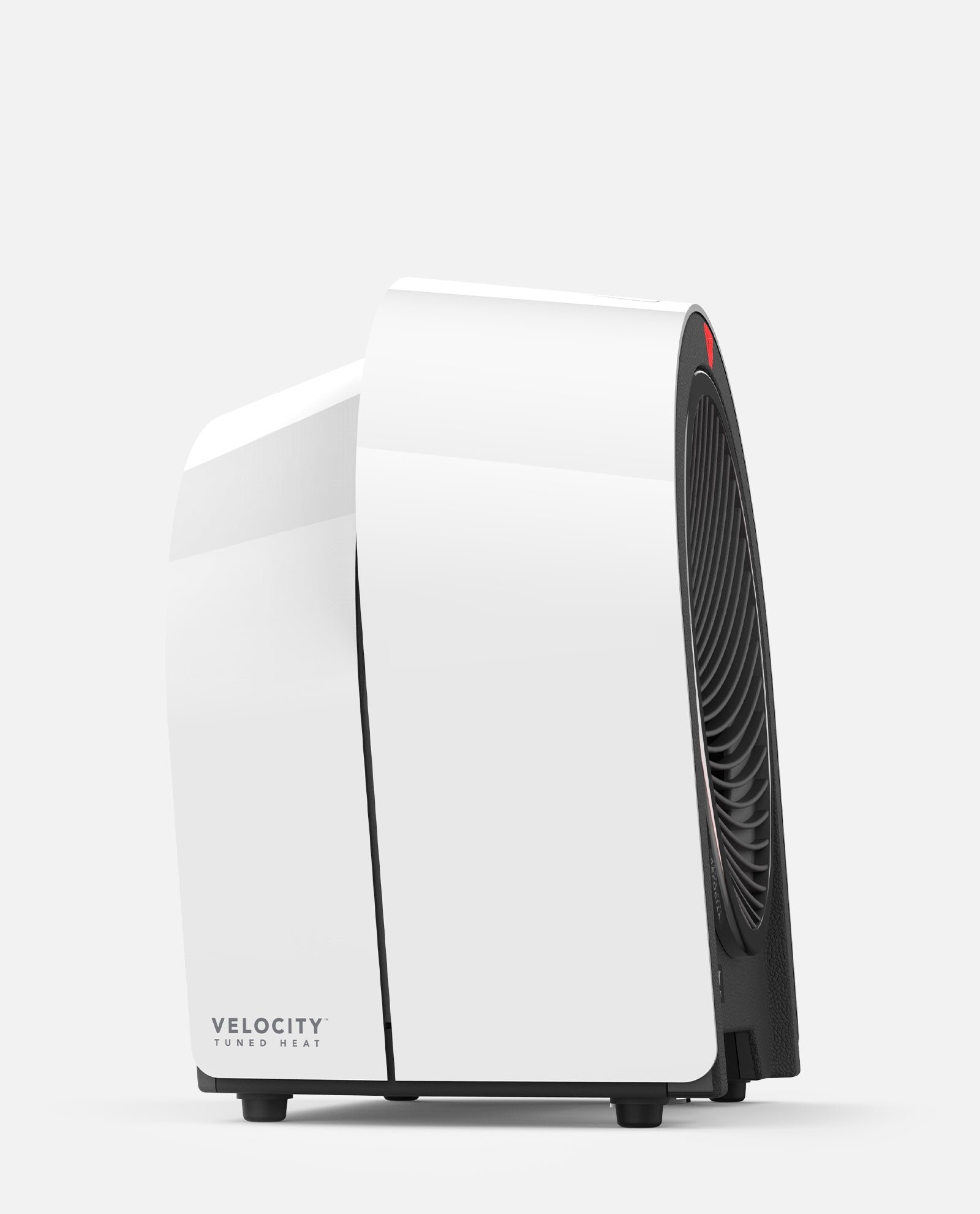 White heater with black accents on a white background