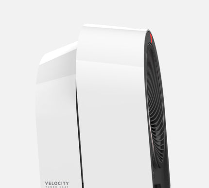 White heater with black accents on a white background