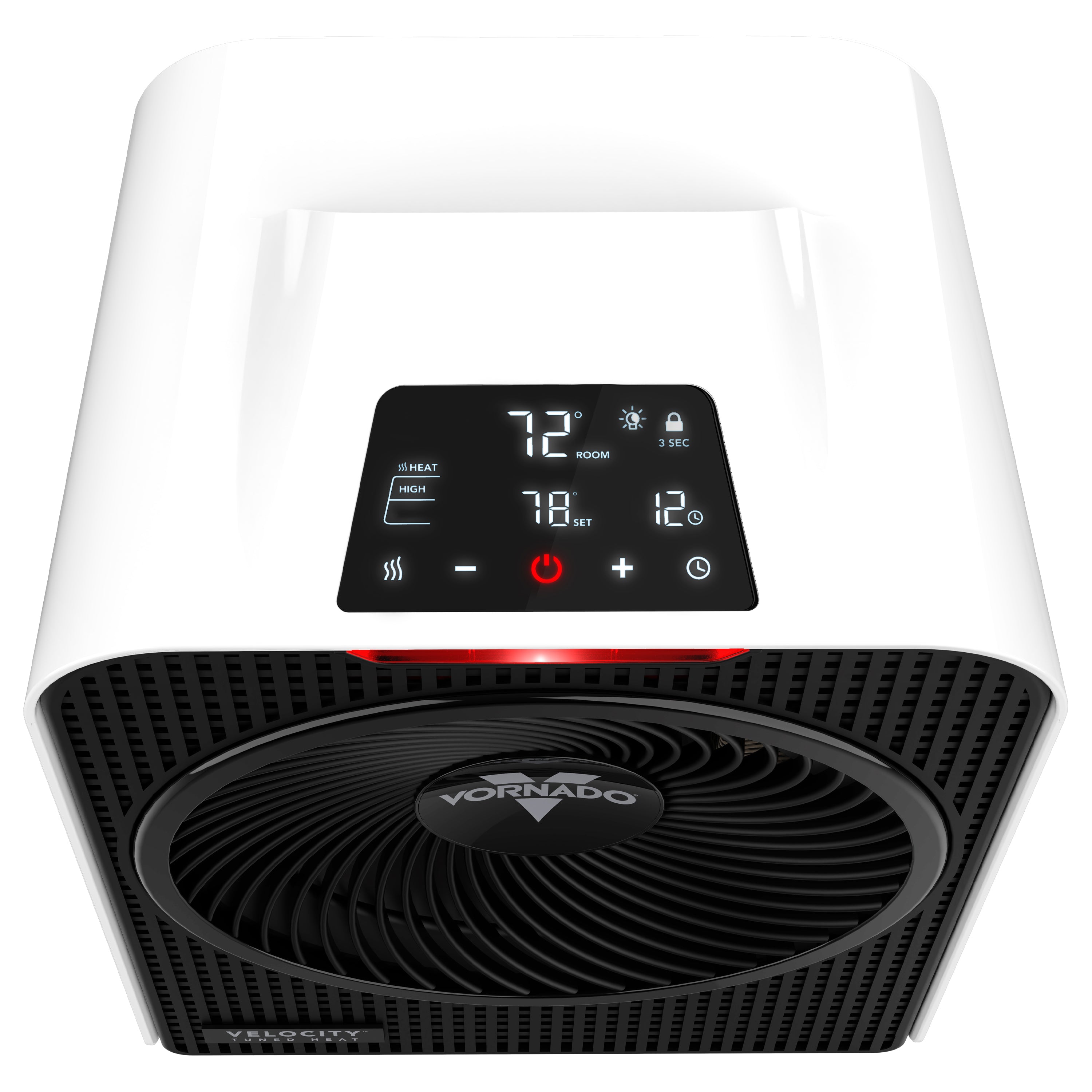 Vornado heater with digital display on a white background