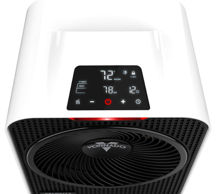 Vornado heater with digital display on a white background