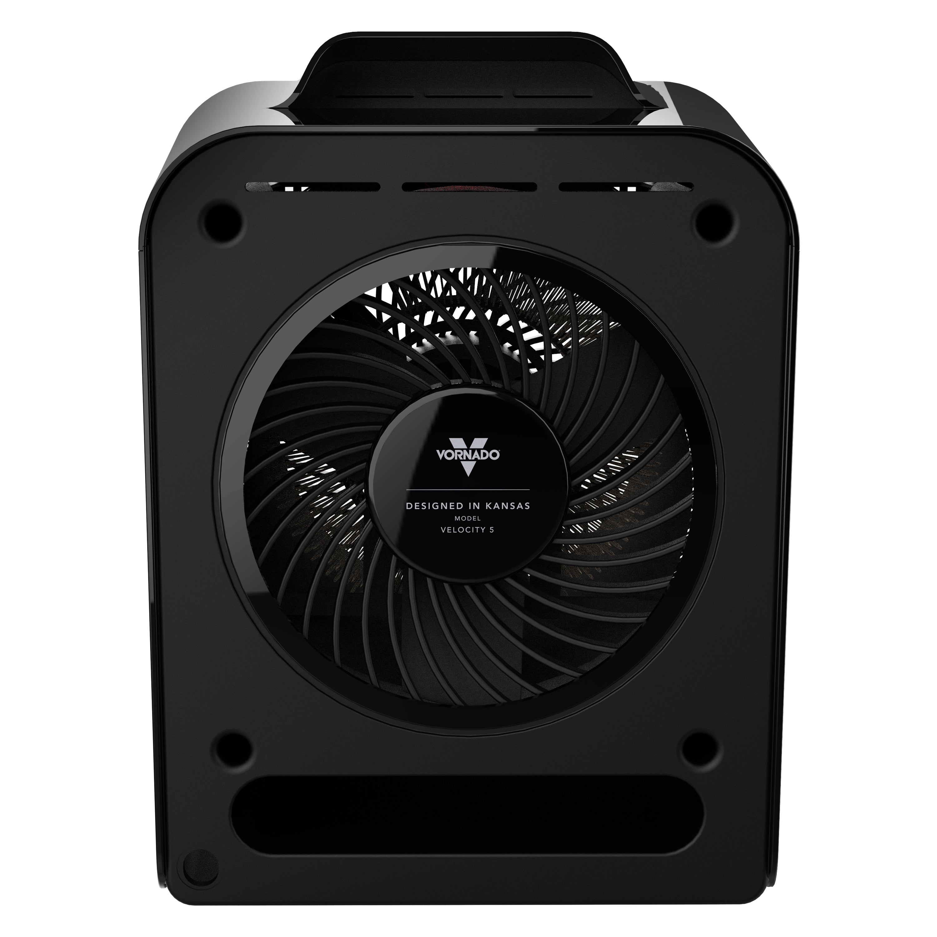 Black heater with Velocity 5 branding on a white background