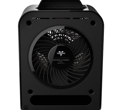 Black heater with Velocity 5 branding on a white background