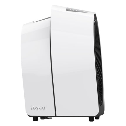 White and black heater with 'Velocity' branding on a white background